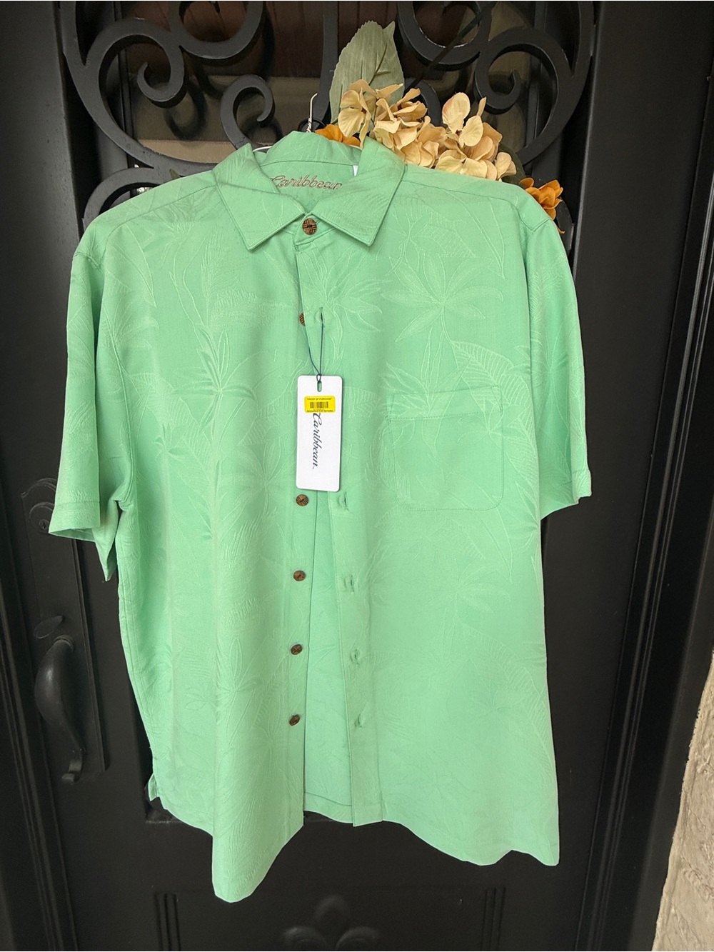Caribbean Mint Green Short Sleeve Button-Down Camp Shirt